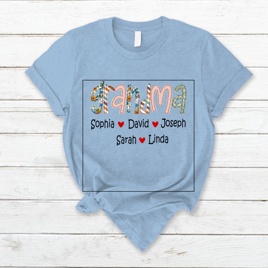 Lofaris Vintage Floral Love Grandma And Kids Custom T - Shirt