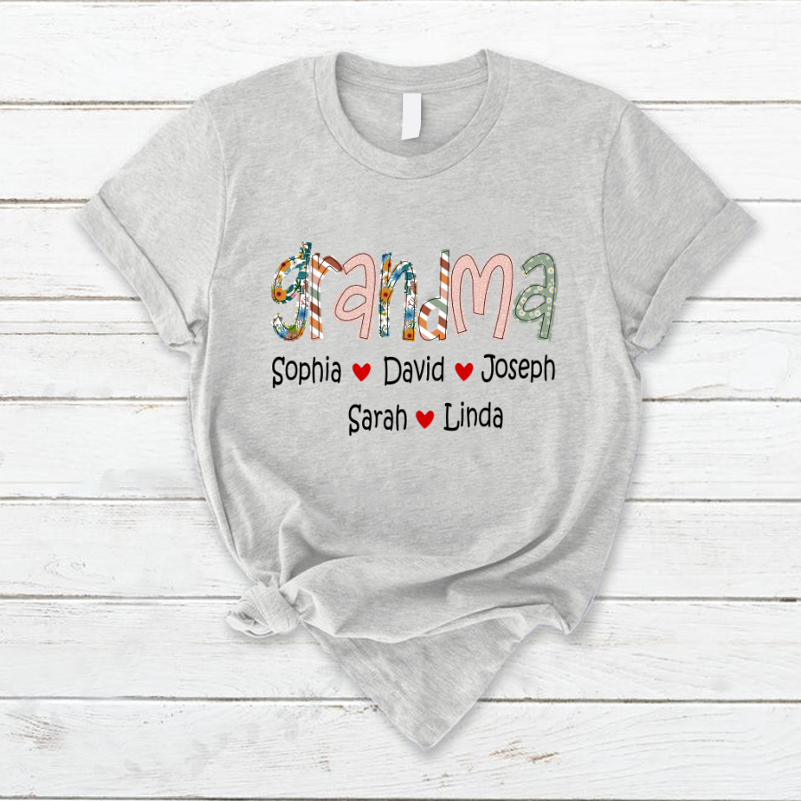 Lofaris Vintage Floral Love Grandma And Kids Custom T - Shirt