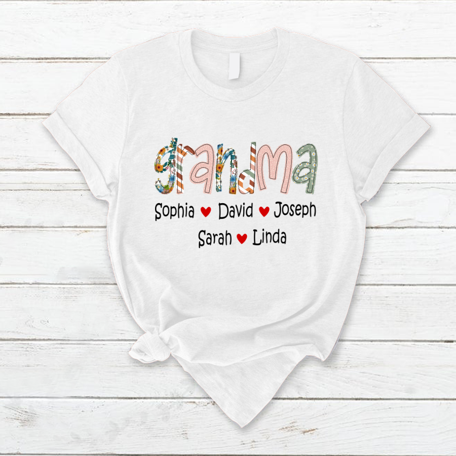 Lofaris Vintage Floral Love Grandma And Kids Custom T - Shirt