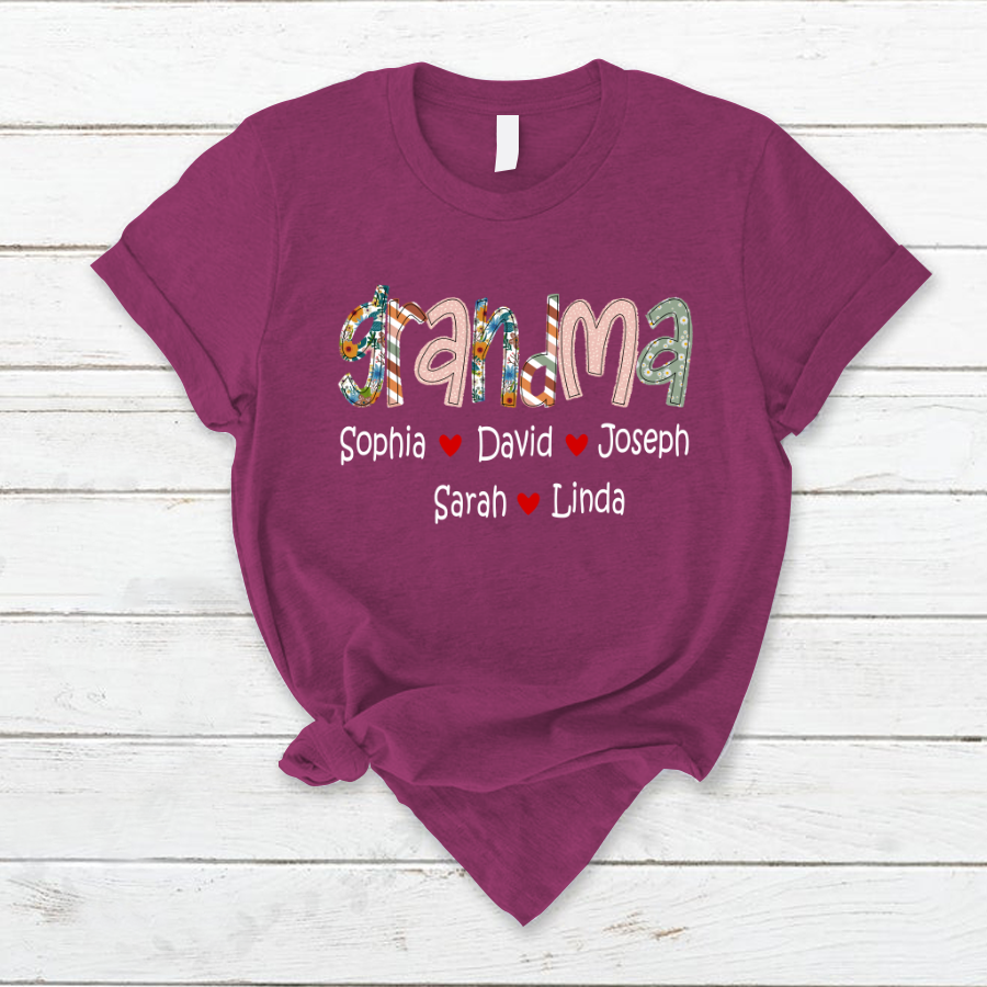 Lofaris Vintage Floral Love Grandma And Kids Custom T - Shirt