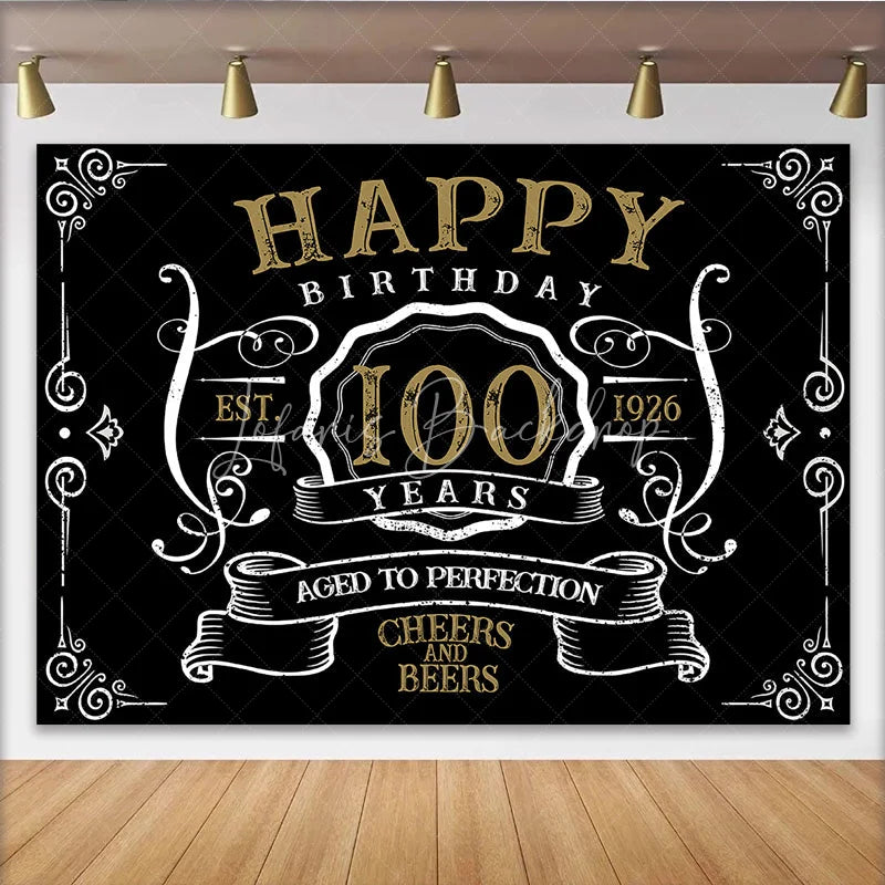 Lofaris Vintage Gold Black Perfection 100th Birthday Backdrop