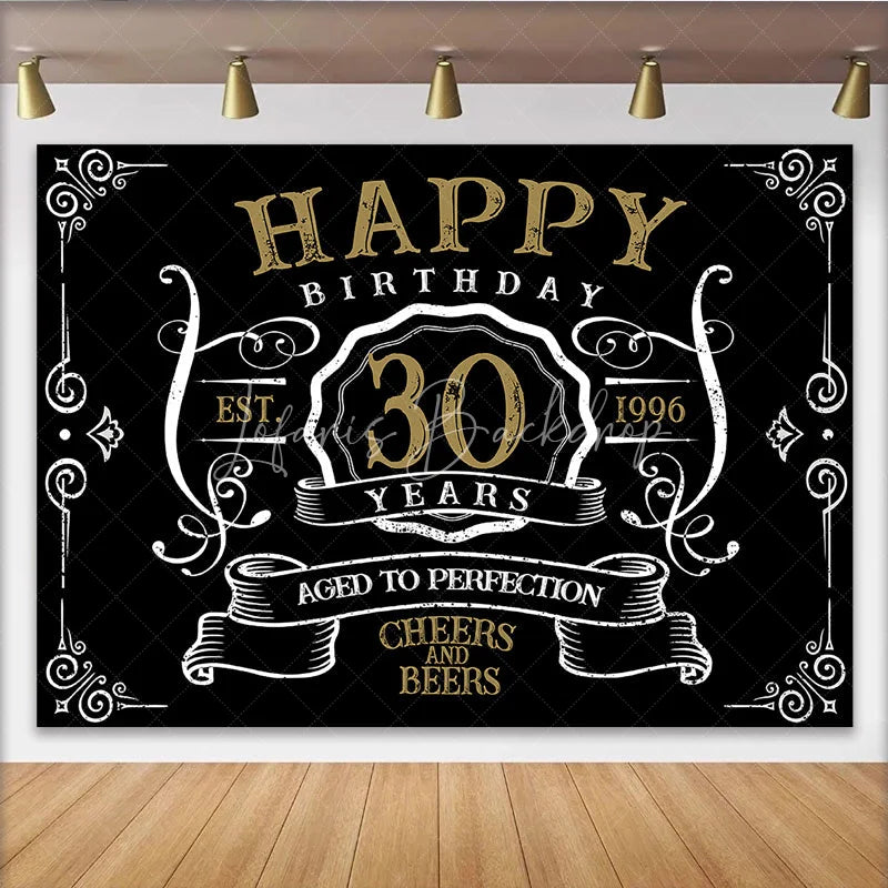 Lofaris Vintage Gold Black Perfection 30th Birthday Backdrop
