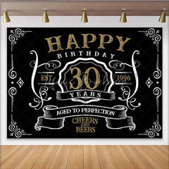 Lofaris Vintage Gold Black Perfection 30th Birthday Backdrop