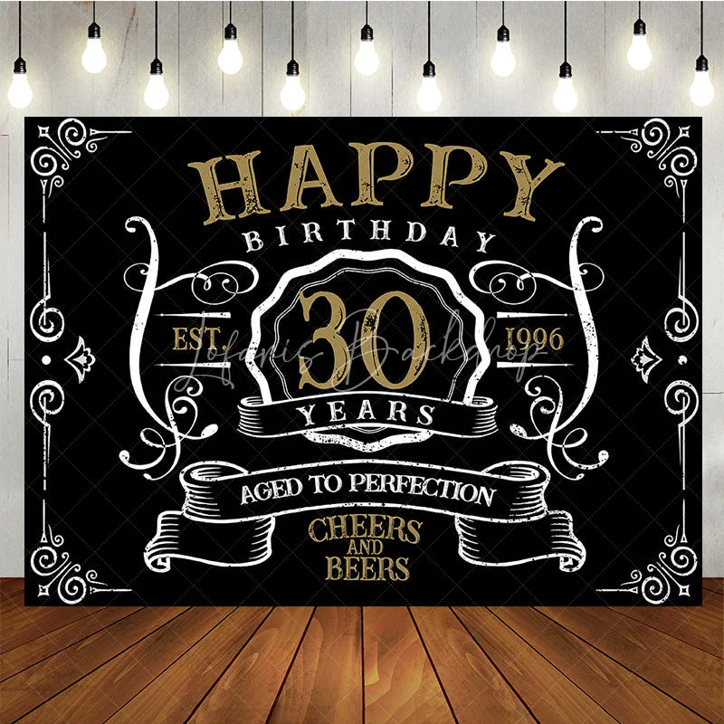 Lofaris Vintage Gold Black Perfection 30th Birthday Backdrop