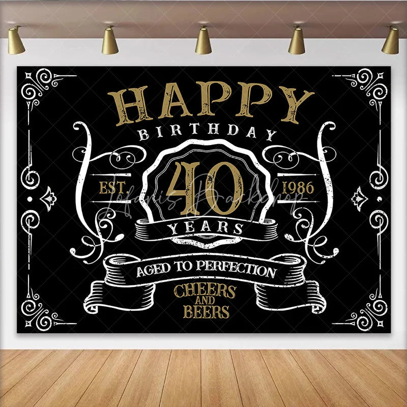 Lofaris Vintage Gold Black Perfection 40th Birthday Backdrop