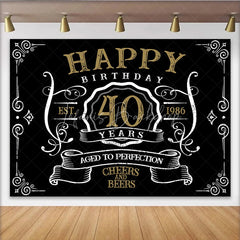 Lofaris Vintage Gold Black Perfection 40th Birthday Backdrop