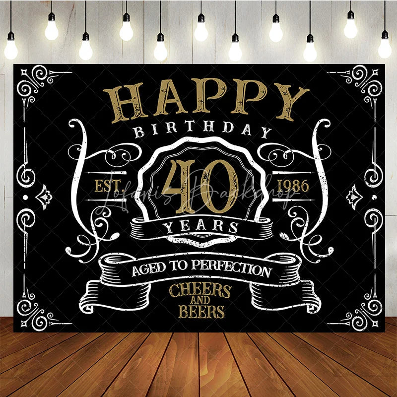 Lofaris Vintage Gold Black Perfection 40th Birthday Backdrop