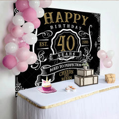 Lofaris Vintage Gold Black Perfection 40th Birthday Backdrop