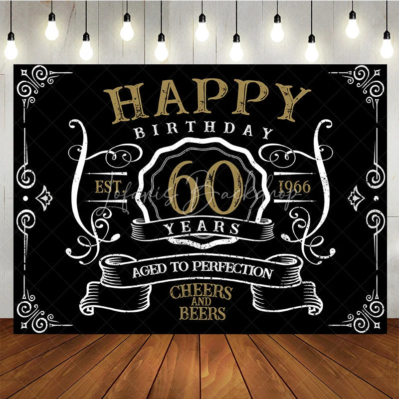 Lofaris Vintage Gold Black Perfection 60th Birthday Backdrop