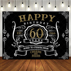 Lofaris Vintage Gold Black Perfection 60th Birthday Backdrop