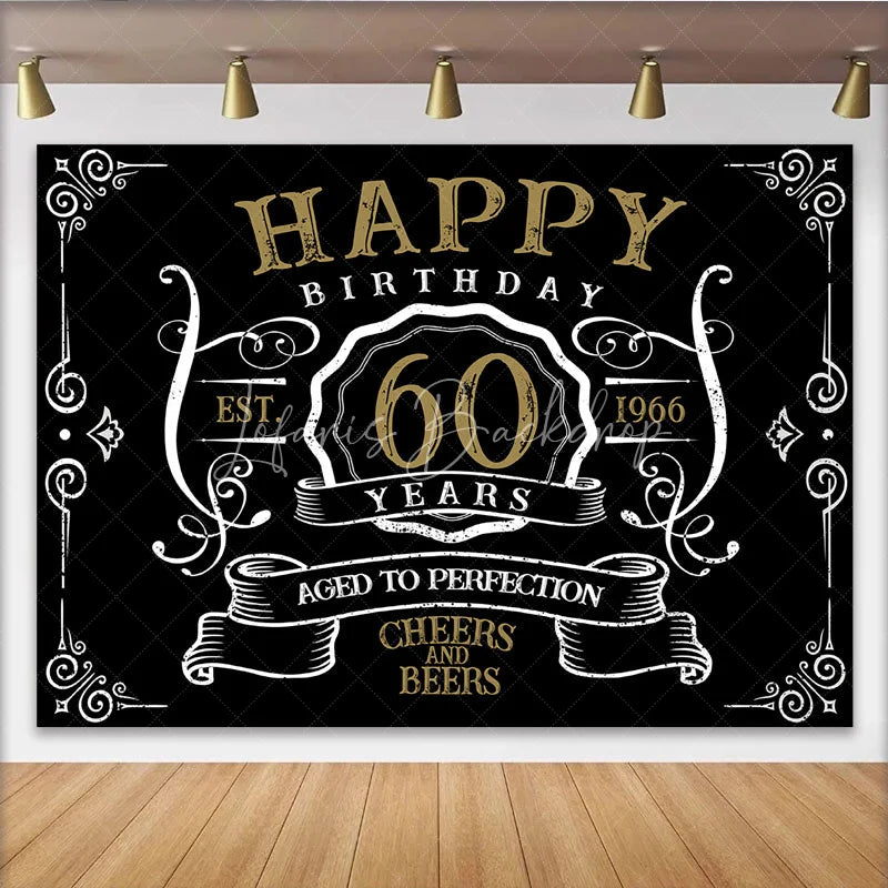 Lofaris Vintage Gold Black Perfection 60th Birthday Backdrop
