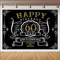 Lofaris Vintage Gold Black Perfection 60th Birthday Backdrop