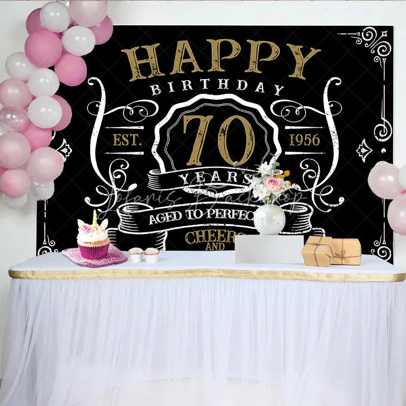 Lofaris Vintage Gold Black Perfection 70th Birthday Backdrop