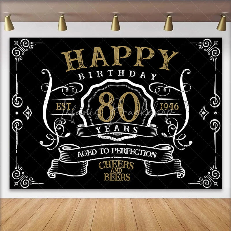 Lofaris Vintage Gold Black Perfection 80th Birthday Backdrop