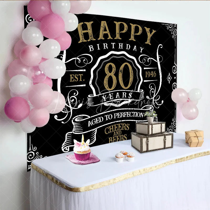 Lofaris Vintage Gold Black Perfection 80th Birthday Backdrop
