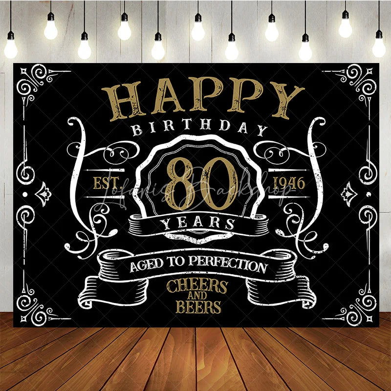 Lofaris Vintage Gold Black Perfection 80th Birthday Backdrop