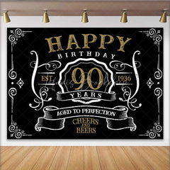 Lofaris Vintage Gold Black Perfection 90th Birthday Backdrop