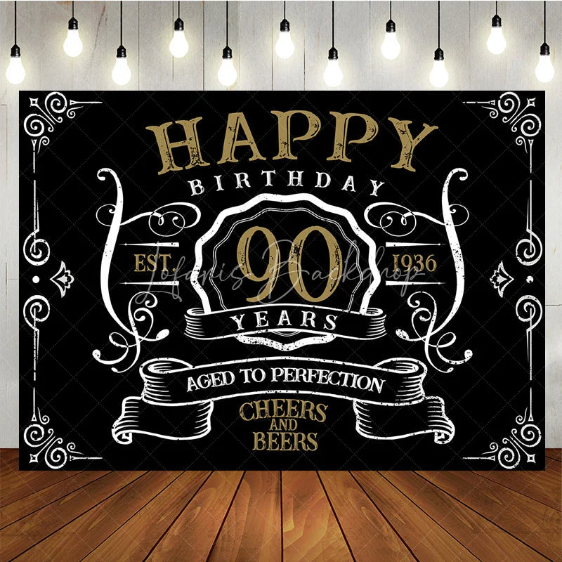 Lofaris Vintage Gold Black Perfection 90th Birthday Backdrop