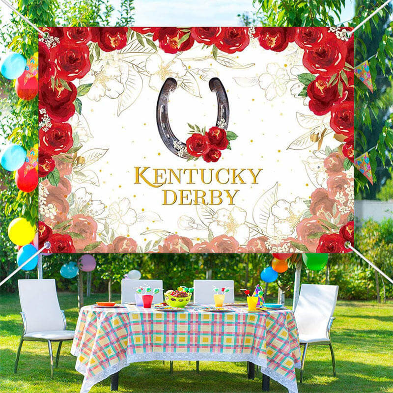 Lofaris Vintage Gold Red Roses White Kentucky Derby Backdrop