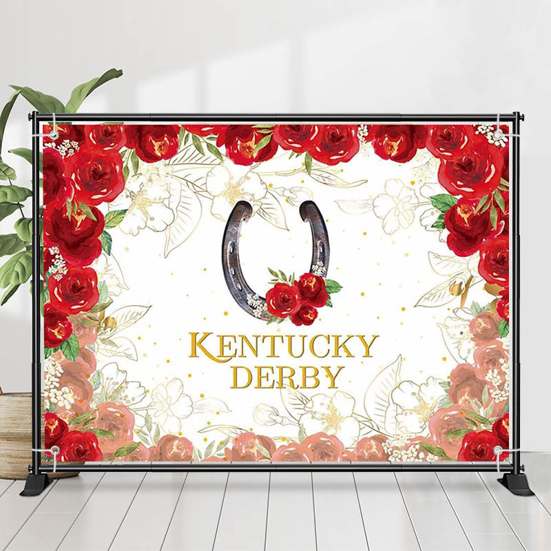 Lofaris Vintage Gold Red Roses White Kentucky Derby Backdrop