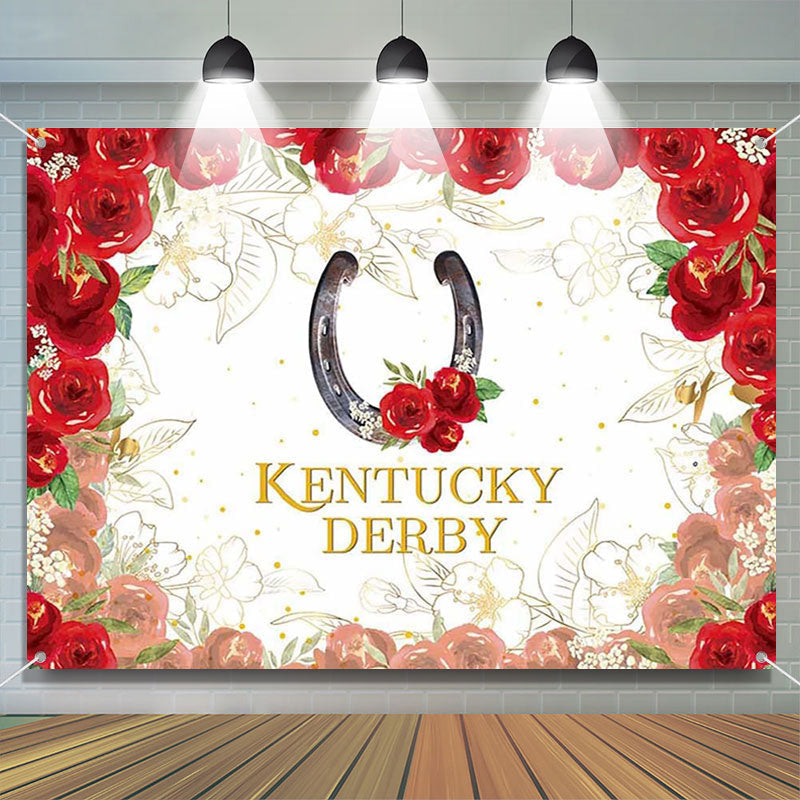 Lofaris Vintage Gold Red Roses White Kentucky Derby Backdrop