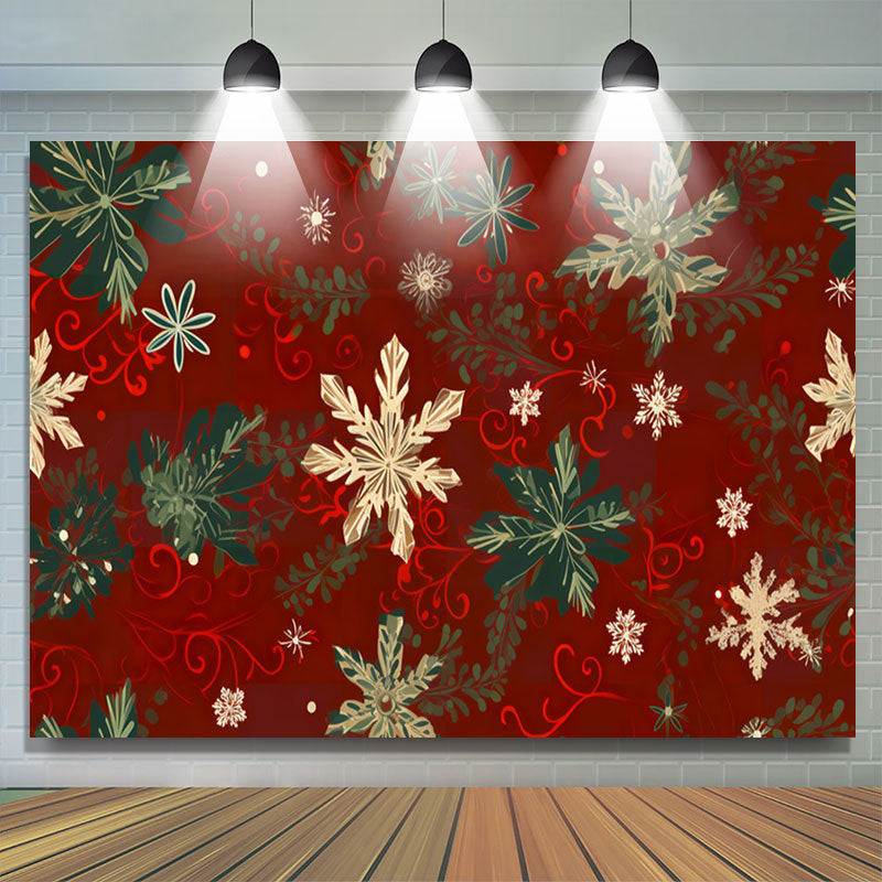 Lofaris Vintage Green Gold Snowflake Christmas Backdrop