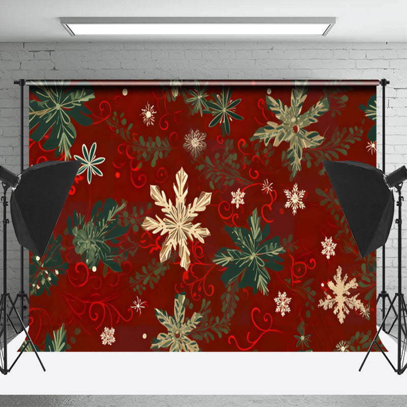 Lofaris Vintage Green Gold Snowflake Christmas Backdrop
