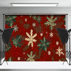 Lofaris Vintage Green Gold Snowflake Christmas Backdrop
