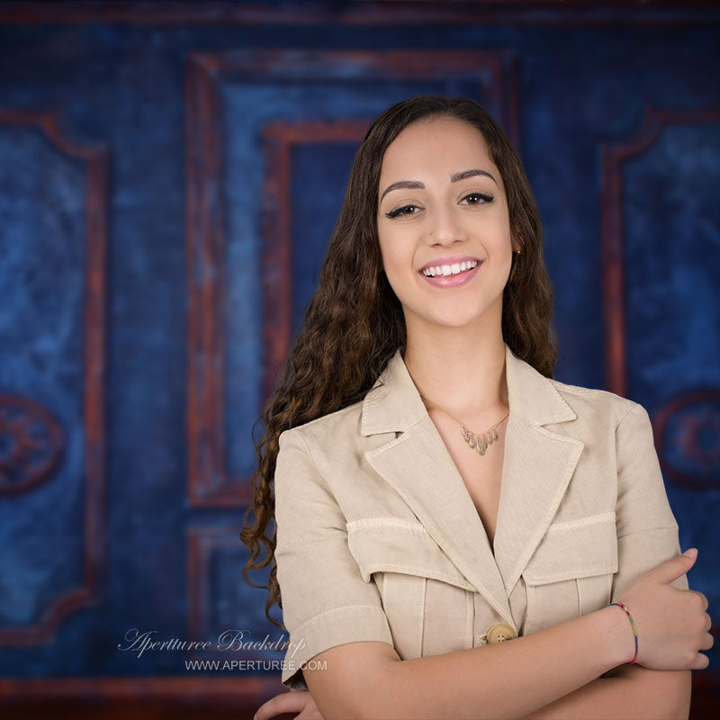 Lofaris Vintage Indigo Print Redwood Door Backdrop For Photo