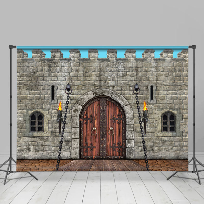 Lofaris Vintage Kingdom Knight Wood Door Castle Wall Backdrop