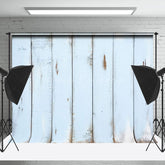 Lofaris Vintage Light Blue Vertical Stripe Wood Backdrop