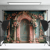 Lofaris Vintage Luxury Green Pink Wall Floral Photo Backdrop