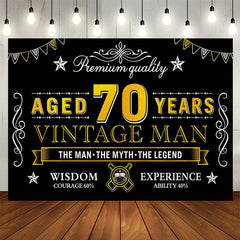 Lofaris Vintage Man Aged 70 Years Black Happy Birthday Backdrop