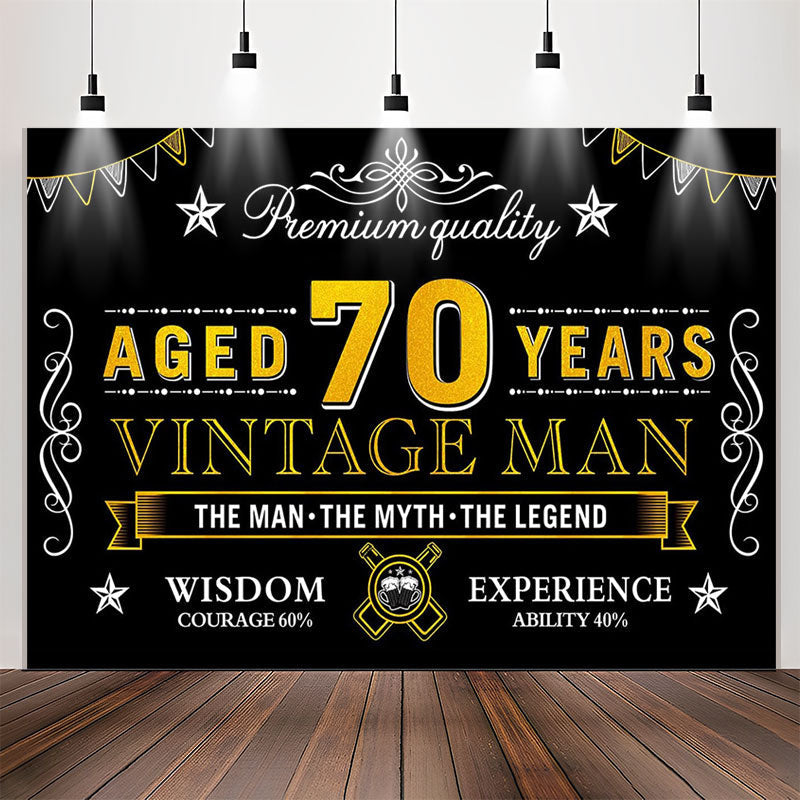 Lofaris Vintage Man Aged 70 Years Black Happy Birthday Backdrop