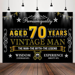 Lofaris Vintage Man Aged 70 Years Black Happy Birthday Backdrop