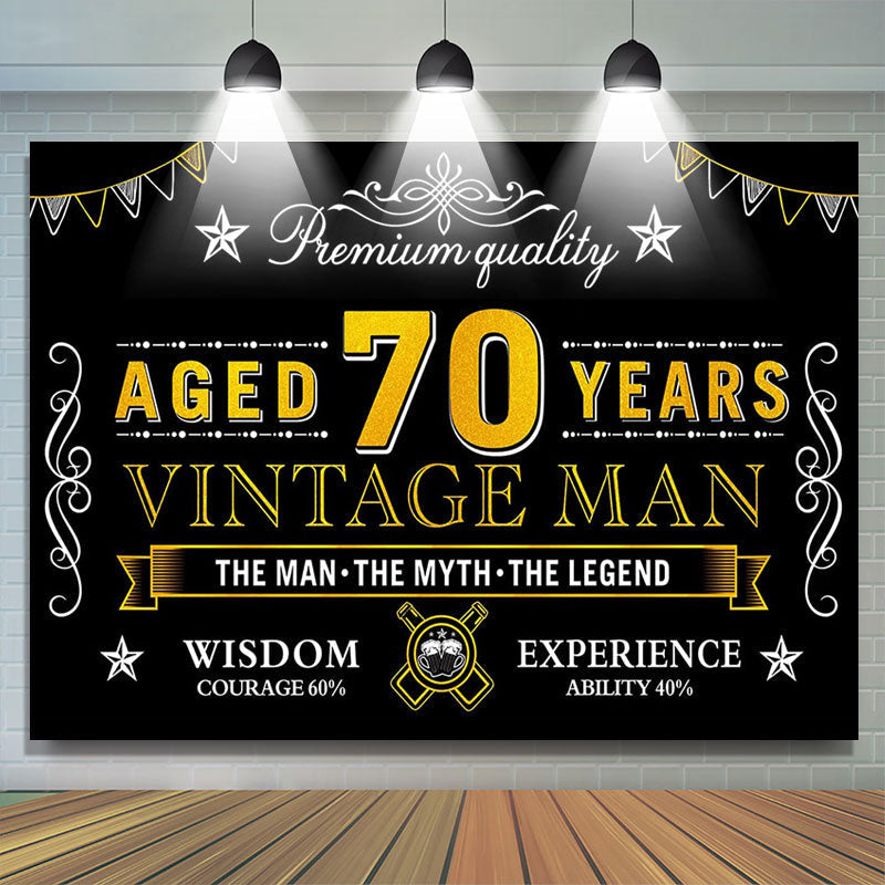 Lofaris Vintage Man Aged 70 Years Black Happy Birthday Backdrop