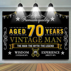 Lofaris Vintage Man Aged 70 Years Black Happy Birthday Backdrop