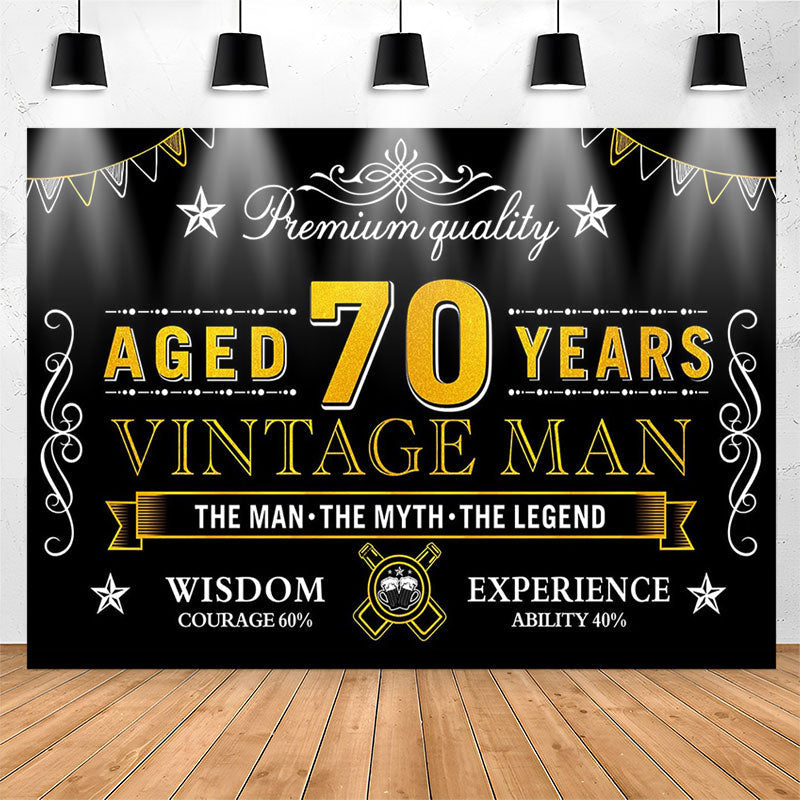 Lofaris Vintage Man Aged 70 Years Black Happy Birthday Backdrop