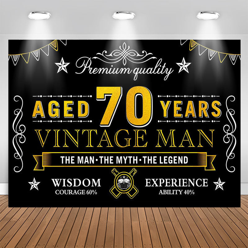 Lofaris Vintage Man Aged 70 Years Black Happy Birthday Backdrop