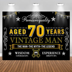 Lofaris Vintage Man Aged 70 Years Black Happy Birthday Backdrop