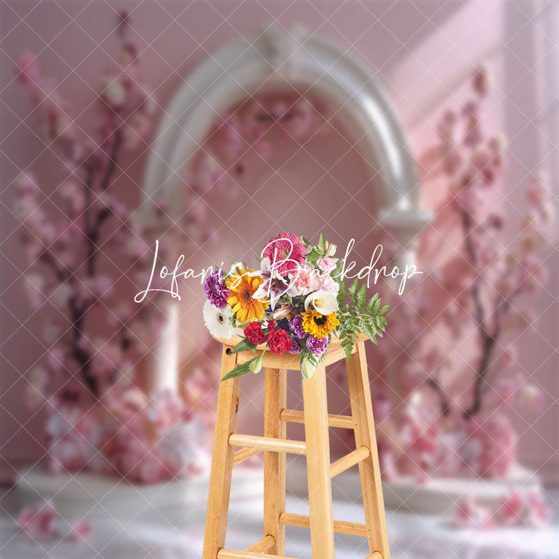 Lofaris Vintage Pink White Arch Door Floral Wedding Backdrop
