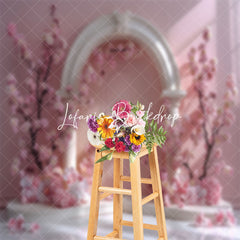 Lofaris Vintage Pink White Arch Door Floral Wedding Backdrop