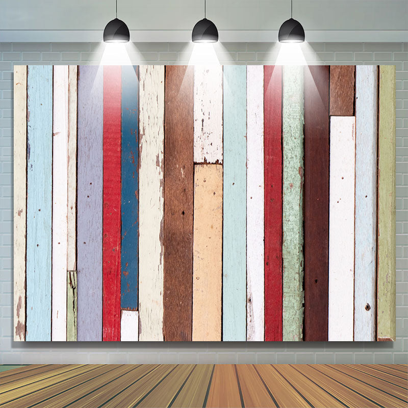 Lofaris Vintage Rainbow Stripe Plank Photo Booth Backdrop