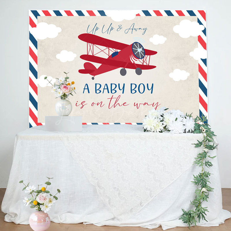 Lofaris Vintage Red Airplane Postcard Baby Shower Backdrop
