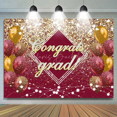 Lofaris Vintage Red Gold Glitter Congrats Grad Party Backdrop