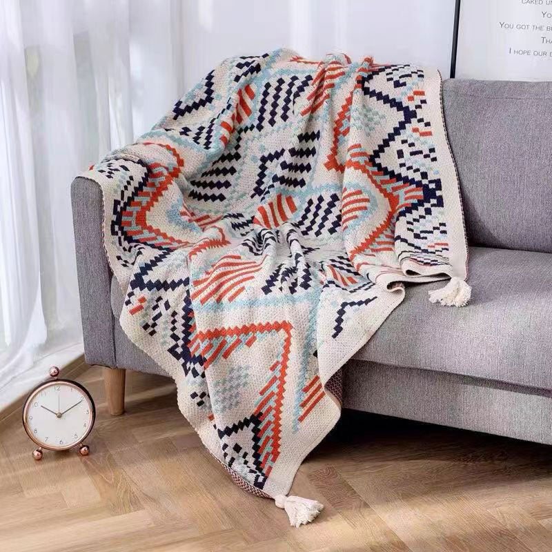 Lofaris Vintage Soft Knitted Tassel Orange Throw Blanket