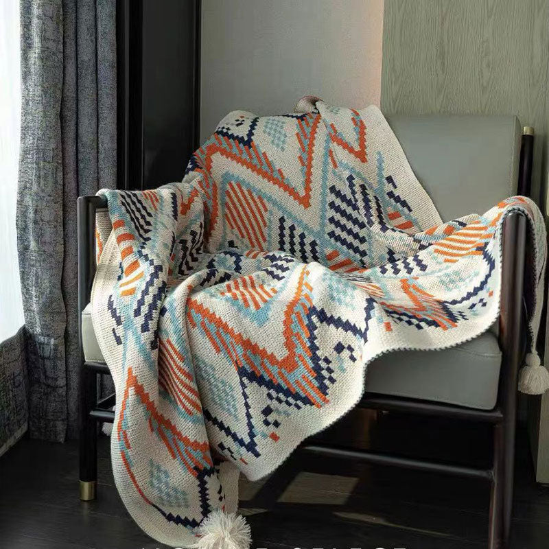 Lofaris Vintage Soft Knitted Tassel Orange Throw Blanket