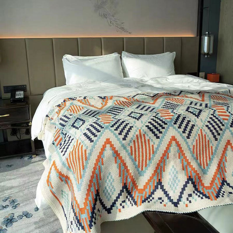 Lofaris Vintage Soft Knitted Tassel Orange Throw Blanket