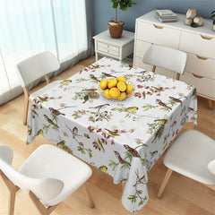 Lofaris Vintage Spring Plants Birds White Square Tablecloth