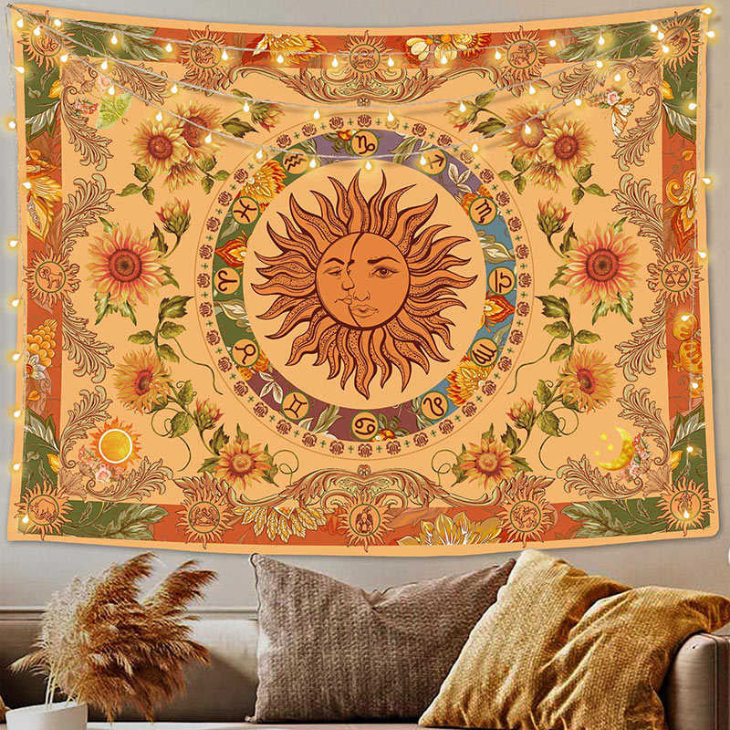 Lofaris Vintage Sunflower Sun Moon Indie Boho Wall Tapestry